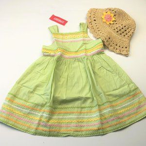 NWT Gymboree Girl Ric Rac Sunflower Apron Dress & Sunflower Straw Hat Size 4